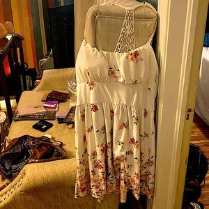 White halter dress with y lace back flowery